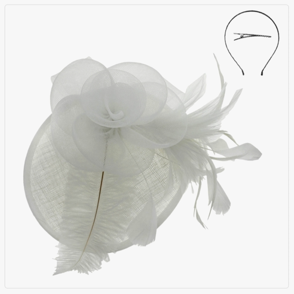 Classic White Fascinator Hat Kentucky Derby Church Funeral Brunch Busine…